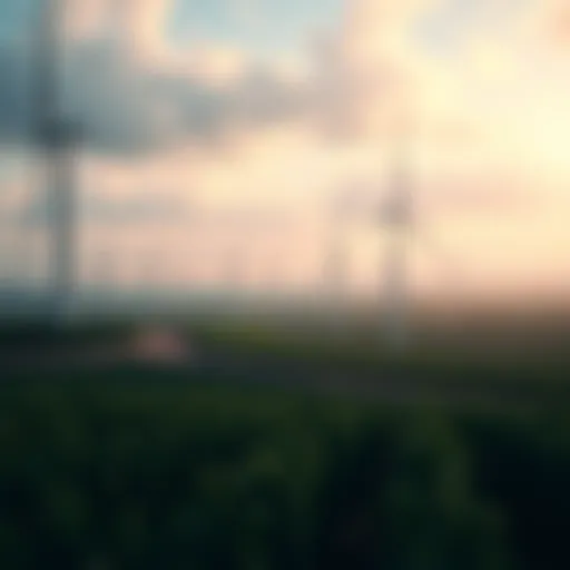 Aerial view of a wind farm showcasing renewable energy production