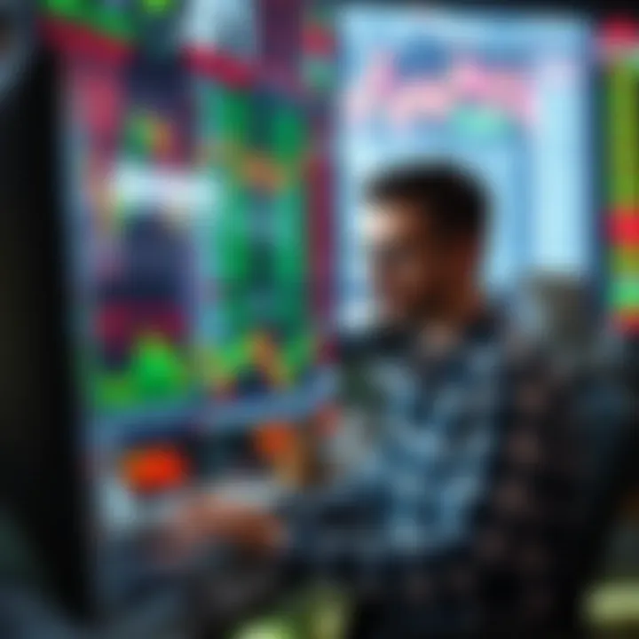 Illustration of a person analyzing stock market data