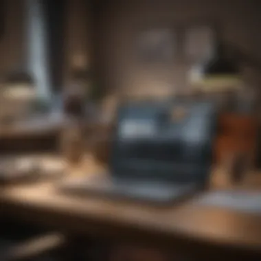 Professional Workspace for Business Documentation A professional workspace featuring business documents and a laptop
