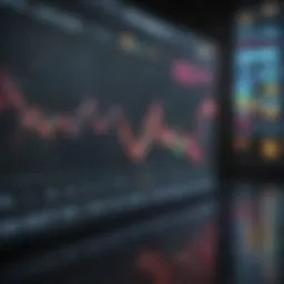 A dynamic stock market chart depicting fluctuations and trends