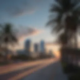 A picturesque view of an affordable Florida city skyline with palm trees