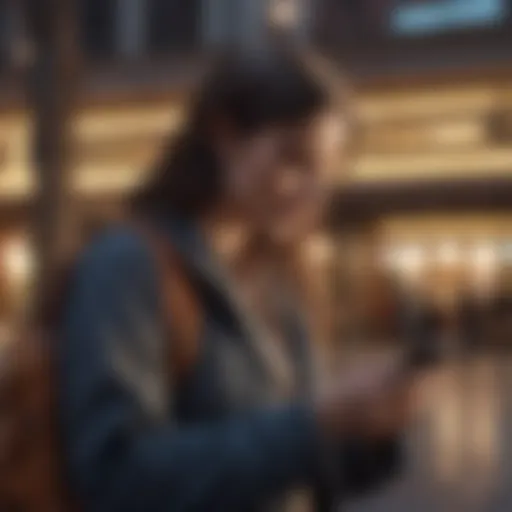 A traveler using a hotel app on a smartphone