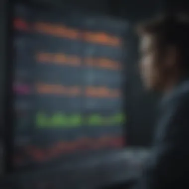 Investor analyzing performance metrics on a digital dashboard