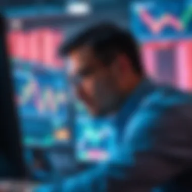 Investor Analyzing Financial Data Investor analyzing financial data on multiple screens