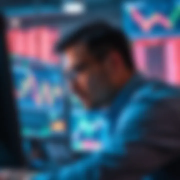 Investor Analyzing Financial Data Investor analyzing financial data on multiple screens