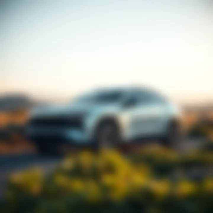 Rivian Electric Vehicle in Nature Rivian electric vehicle on a serene landscape