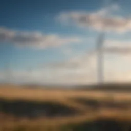 A vast field of wind turbines under a clear blue sky