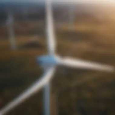 An aerial view of a wind farm showcasing multiple turbines.