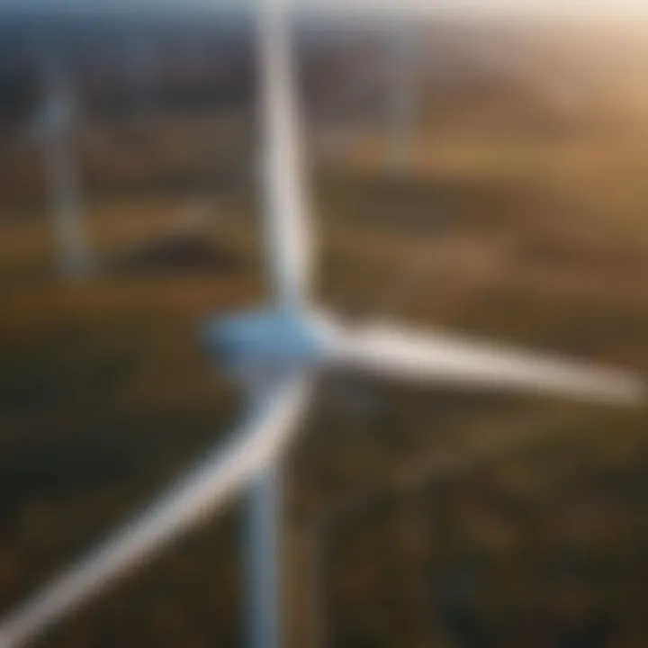An aerial view of a wind farm showcasing multiple turbines.