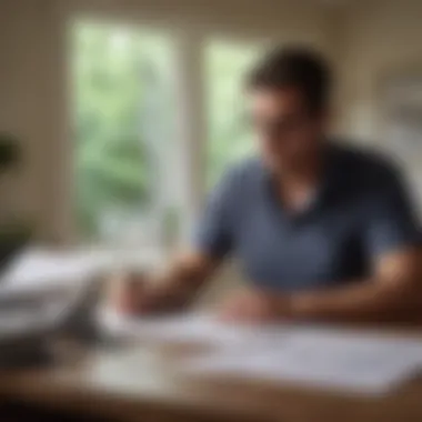 Reviewing Refinancing Documentation A homeowner reviewing refinancing documentation