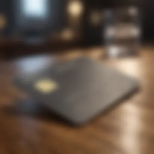 A luxurious metal credit card resting on a wooden table.