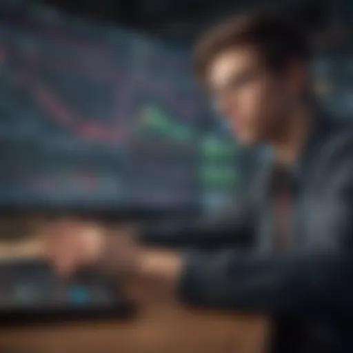 Illustration of a teenager analyzing stock market trends