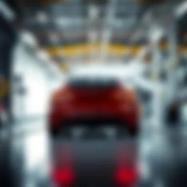 A futuristic view of Tesla's factory highlighting technology