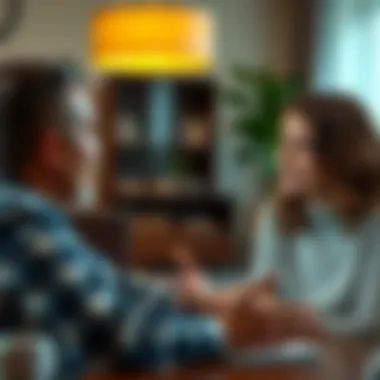 Engaging with Mortgage Lenders A couple discussing mortgage options with a lender