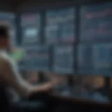 A trader analyzing stock market data on multiple screens during after-hours trading.