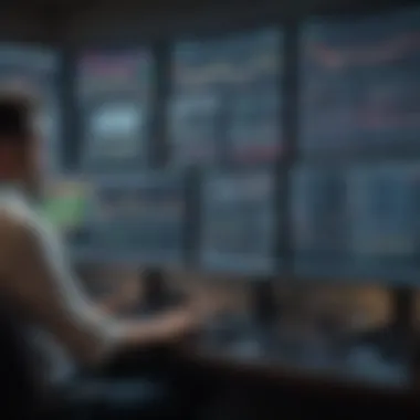 A trader analyzing stock market data on multiple screens during after-hours trading.