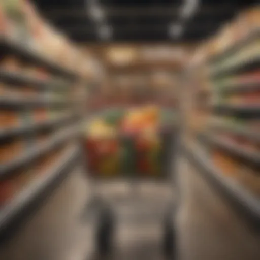 Shopping cart filled with groceries reflecting convenience.