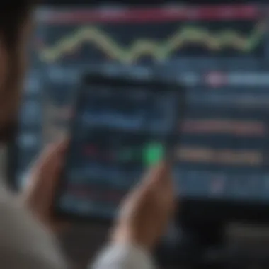 Person analyzing stock market trends on a digital device