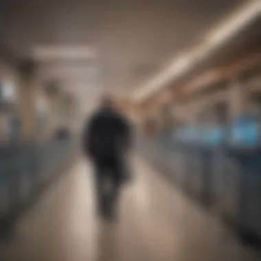 Business traveler passing through expedited security lane