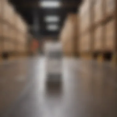 Close-up of a barcode being scanned in a warehouse setting.