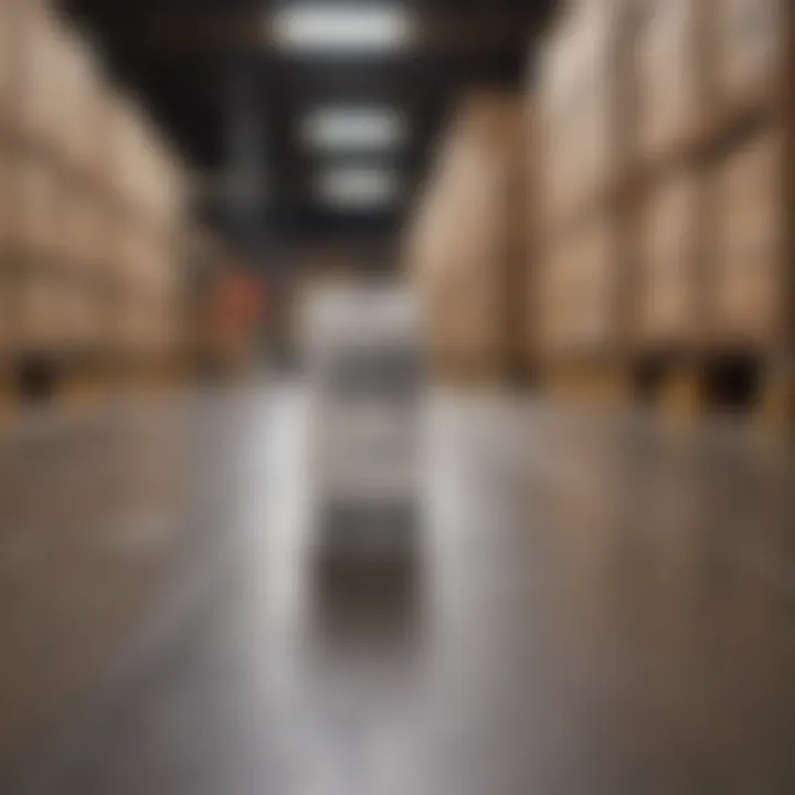 Close-up of a barcode being scanned in a warehouse setting.