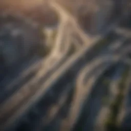 Aerial view of urban infrastructure showcasing roads and bridges