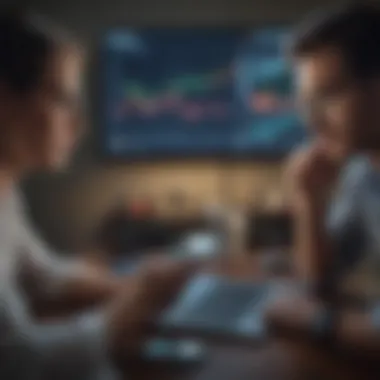 Investors Engaged in Analysis Investors analyzing various stock options on digital devices