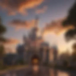 A scenic view of Disneyland's iconic castle during sunset